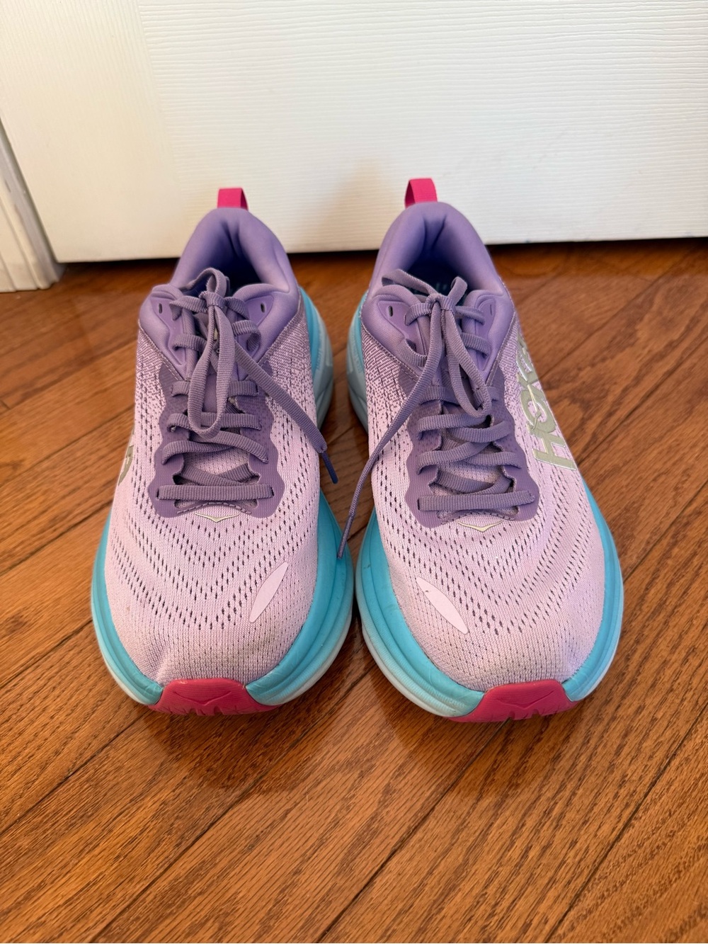 Women’s Hoka Bondi 8 Lavender, Teal & Pink Running Sneakers